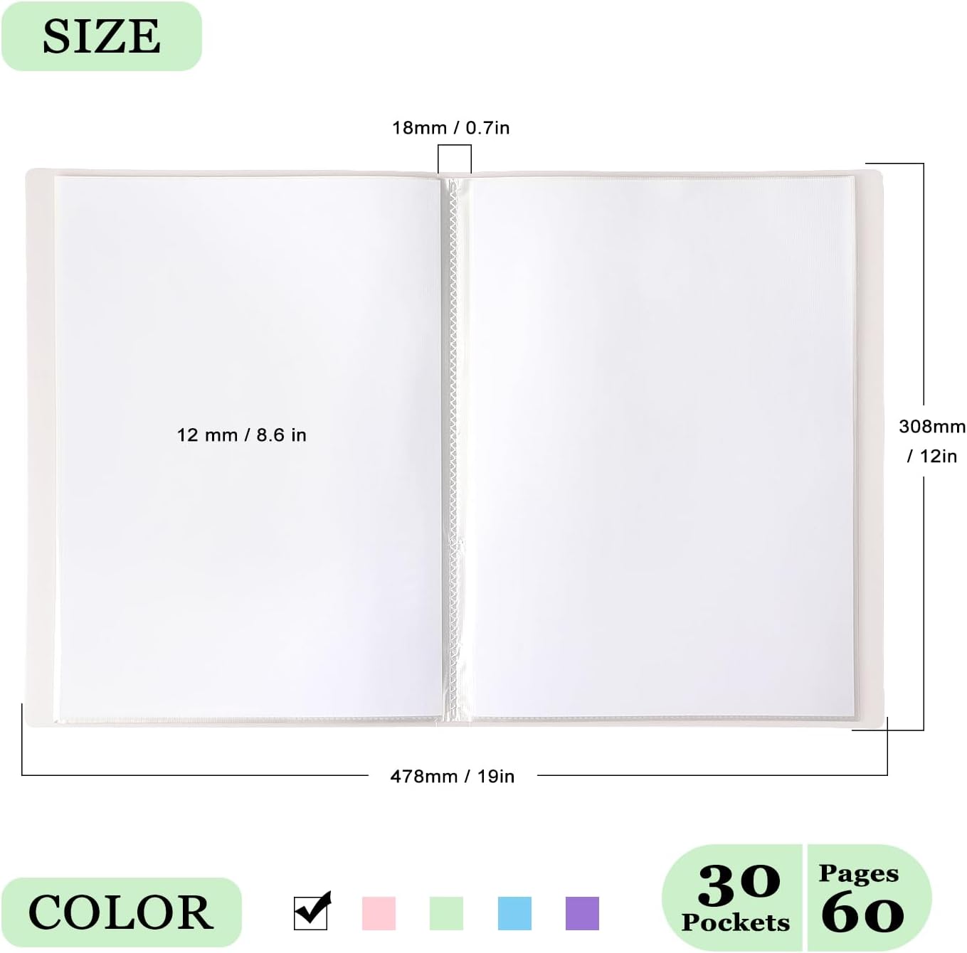 Tamaki Portfolio Binder with Plastic Sleeves, Pocket Portfolio Folder with Clear Sheet Protectors, Display 60 Pages Book, Presentation Book for Artwork, Document Organizer, 1 Pack (White)