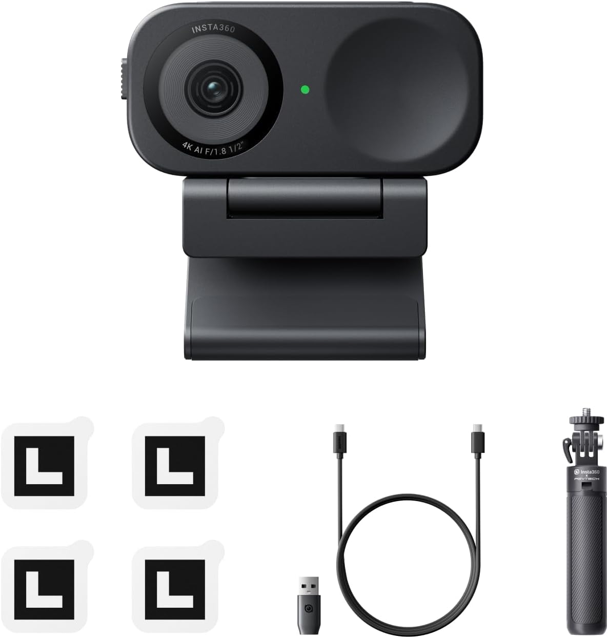Insta360 Link 2C Tripod Bundle - 4K Webcam for PC/Mac, 1/2" Sensor, Auto Framing, HDR, AI Noise-Canceling Mic, Gesture Control for Streaming, Video Calls, Gaming, Works with Zoom, Teams, Twitch & More