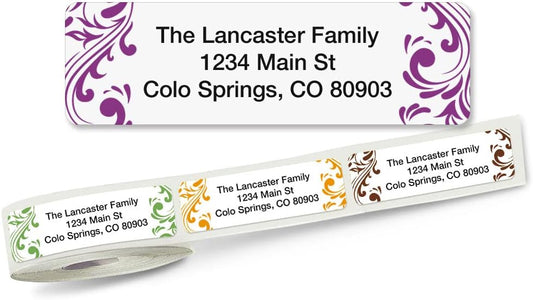 Colorful Images Elegant Swirl Rolled Personalized Return Address Mailing Labels with Dispenser, Customize with Name & Shipping Address, 500 ¾” x 2½” Self Adhesive, Easy Peel Label Roll