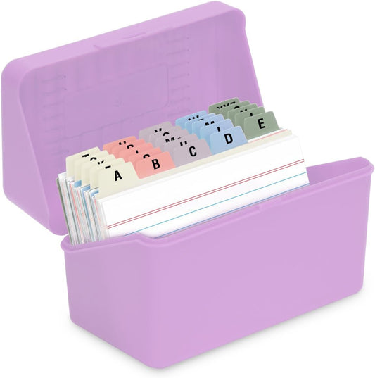 H4D 3x5 Index Card Holder with 100 Heavyweight Ruled Index Cards and 25 Plastic Dividers, Light Purple