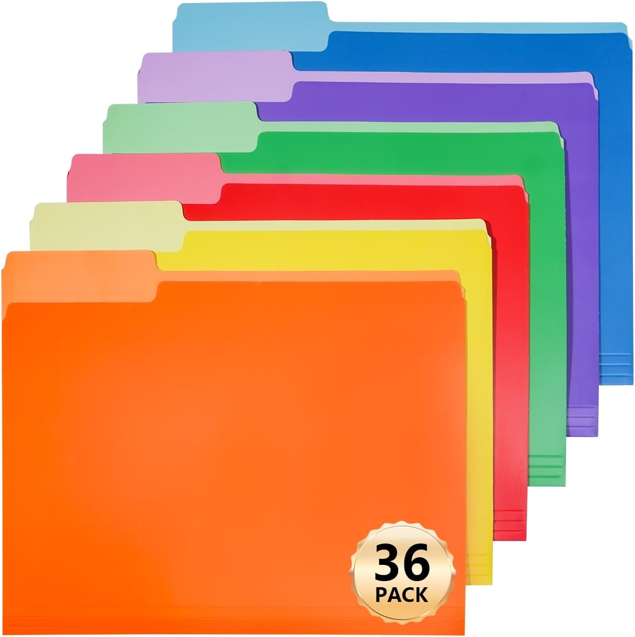 Premium Colored File Folders 8.5 x 11 Inch, Assorted 6 Colors Manila File Folders Letter Size for Office Classroom Use, 1/3 Cut Tab, Bulk 36 Pack