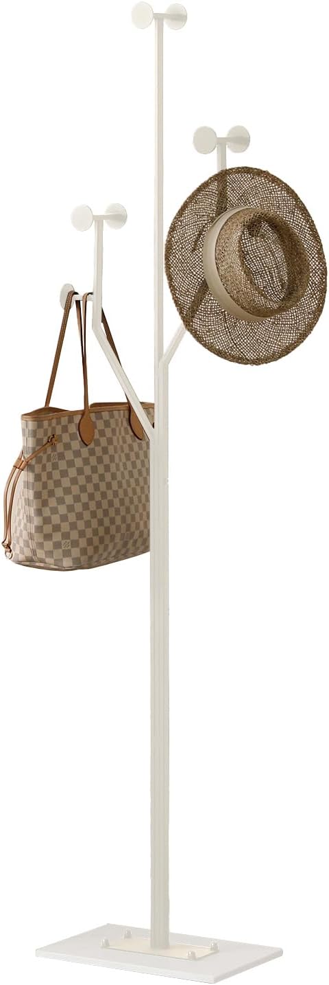 Heavy Duty Coat Rack Tree-shaped Metal Freestanding Coat Tree with Sturdy Marble Base Corner Coat Rack for Bedroom Entryway Hallway 14.96 x 10.24 x 68.9 Inches (White)