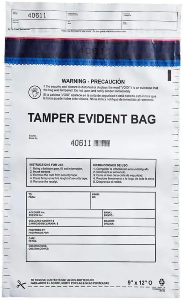 12"x16" Clear Plastic Deposit Bags with Security Tape Tamper Evident - Secure Bank Deposits, Cash Handling, & Currency Transport | Self-Sealing Tape with Hidden Graphics | 100-Pack