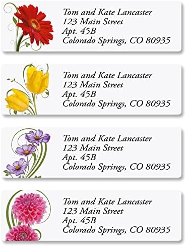 Colorful Images Floral Whispers Return Address Mailing Labels, Personalize with Name & Address, Set of 240 Self Adhesive, Easy Peel Flat Label Sheets, Small, 4 Designs