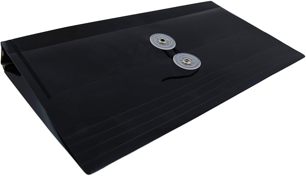 JAM PAPER Plastic Envelopes with Button & String Tie Closure - #10 Business Booklet - 5 1/4 x 10 - Black - 12/Pack