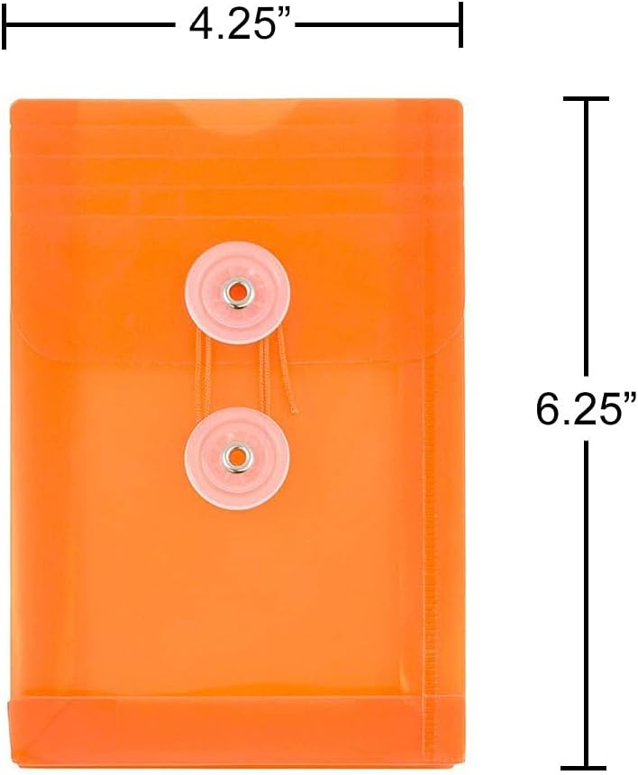 JAM PAPER Plastic Envelopes with Button & String Tie Closure - 4 1/4 x 6 1/4 - Assorted Colors - 6/Pack