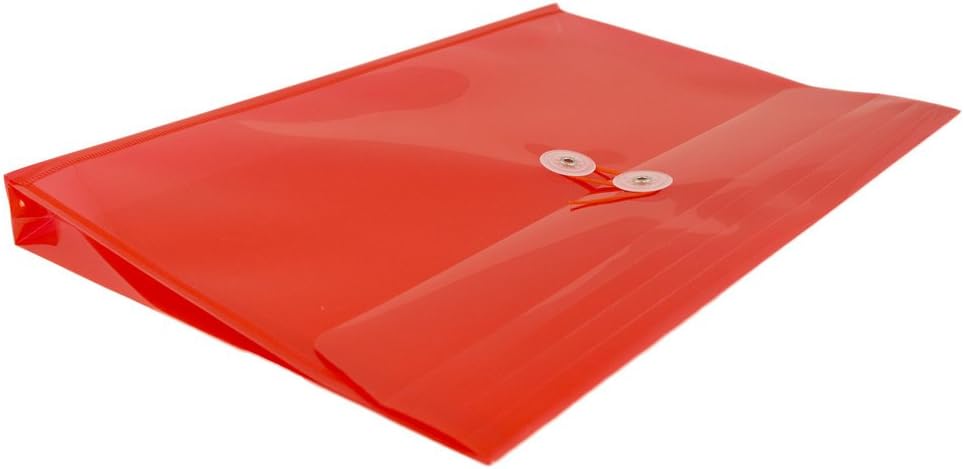 JAM PAPER Plastic Envelopes with Button & String Tie Closure - Letter Booklet - 9 3/4 x 13 - Red - 12/Pack