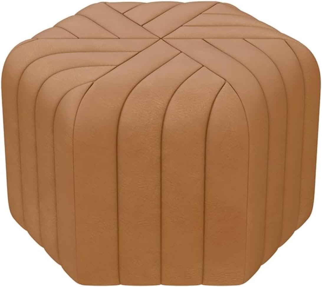homary 18.5" Hexagonal Pouf Ottoman Upholstered, Velvet Footrest Rest Stools Modern Sofa Footrest Entryway Shoe Changing Stool, Low Coffee Table Footstool for Living Room/Bedroom/Entrway-Brown
