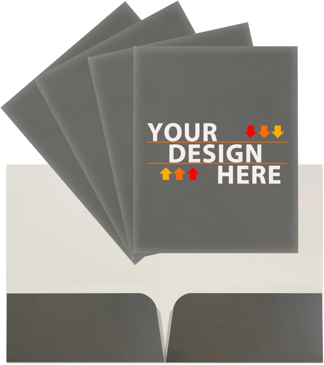 JAM PAPER Custom Printed Semi-Gloss Folders with Round Corner Pockets - Personalized Logo & Text - 12pt C1S - Grey - 100/Pack