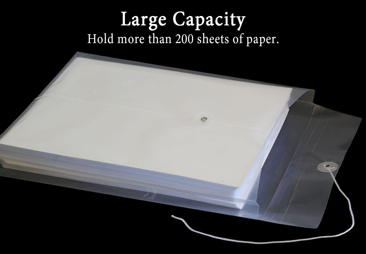Letter Size Clear Poly Envelopes with String Closure 20 Pack, EGOSKY Plastic Envelope Folders with Top Opening