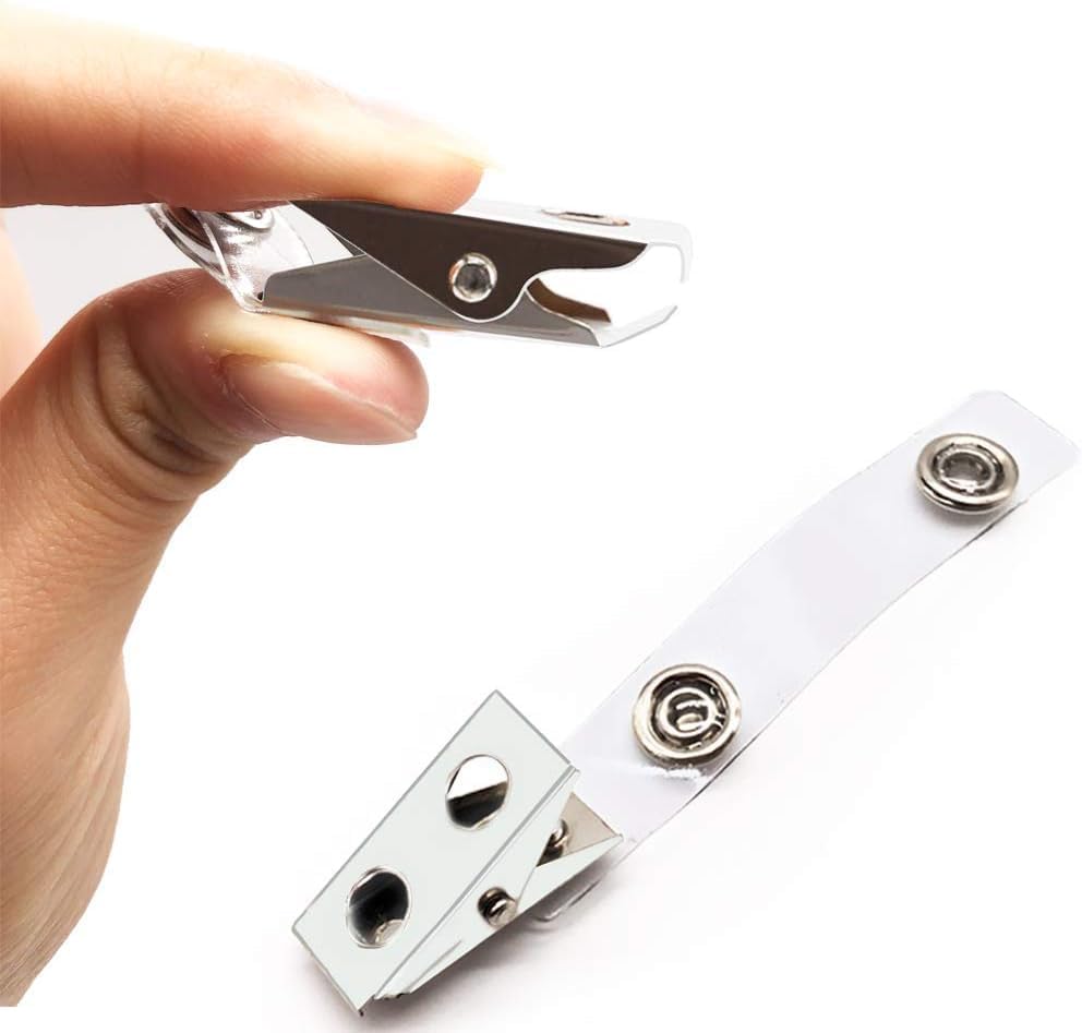 100Pcs Premium Metal Badge Clips with Clear PVC Straps for ID Cards, Badge Holders, Name Tags, Work Badges