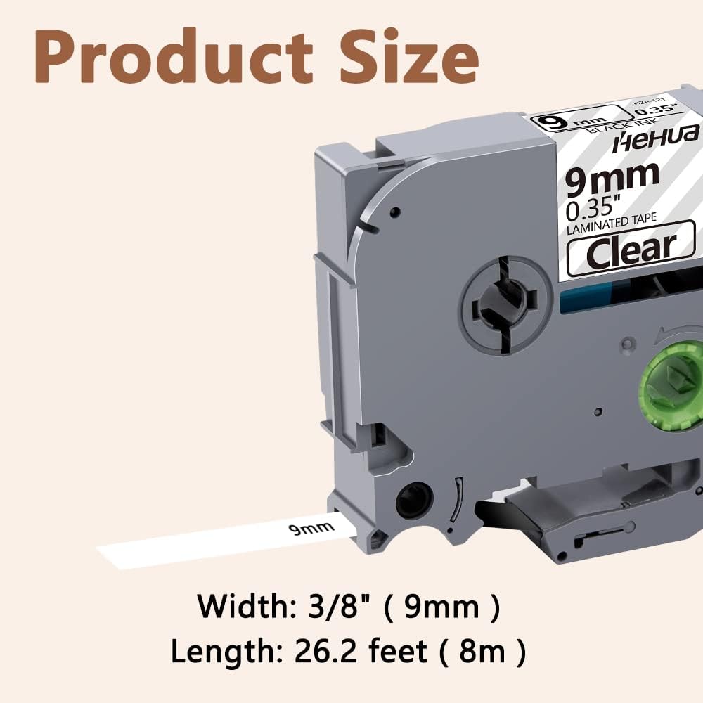 Hehua Tze Tz Tape 9mm 0.35 Laminated Clear Tape Compatible for Brother Label Maker Tape TZe-121 TZe121 TZ-121 TZ121 for Ptouch PT D210 D200 D220 D610 H110 1880, 3/8'' x 26.2ft Black on Clear, 3 Pack