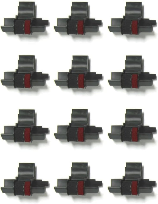 (12 Pack) Calculator Ink Roller Fits Sharp EL-1801V EL-1750V EL-1611V Casio HR-170RC HR-200RC HR-300RC Canon P23-DHV-3 and More Black/Red IR-40T CP-13 EA-772R Compatible/Replacement by COMPUMATIC