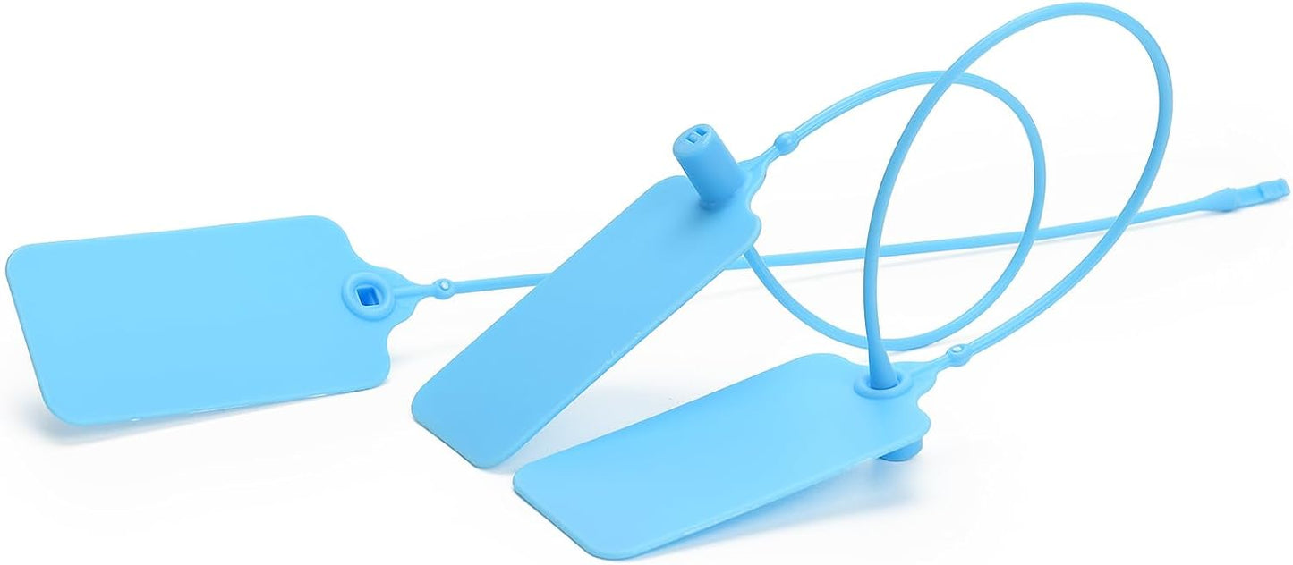 100 Blue Blank Plastic Tags for Labeling Waterproof Hanging Labels Writable Tags Seal Plastic Marking Label for Clothes Bags Keys Inventory with One Marker Pen