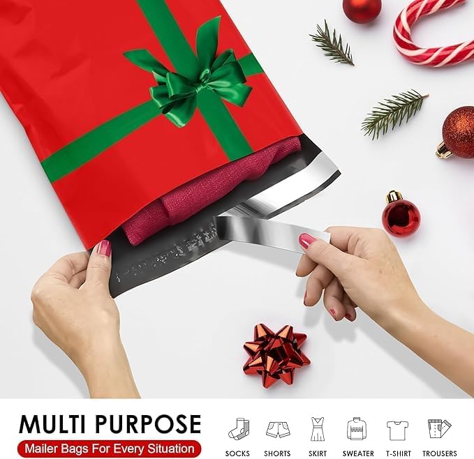 Christmas Poly Mailers 10x13 Inch | Self-Seal Holiday Packaging Envelopes | Red Green Gift Shipping Bag | Christmas polymailer bags Mailer Envelopes | Xmas Large Holiday Mailing Envelope | Pack of 250