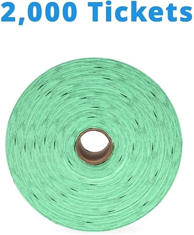 INDIANA TICKET CO. 2,000 Green Raffle Tickets Double Roll, Premium Quality 50/50 Raffle Tickets, Tickets for Events, Carnivals, Door Prizes, Drinks and More