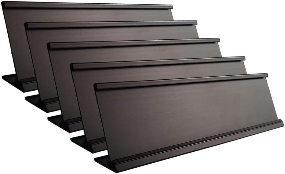 2" x 8"Aluminum Desk Name Plate Holder, Office Business Desk Sign Holder Desktop-5 Pack (Black)