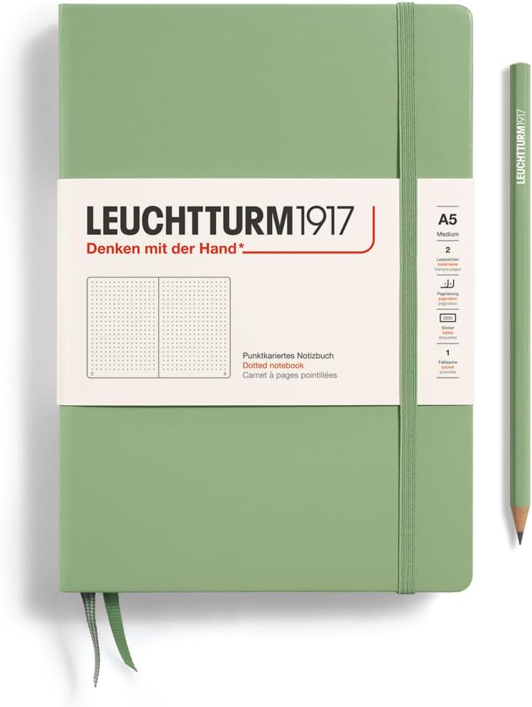 LEUCHTTURM1917 - Notebook Hardcover Medium A5-251 Numbered Pages for Writing and Journaling (Sage, Dotted)