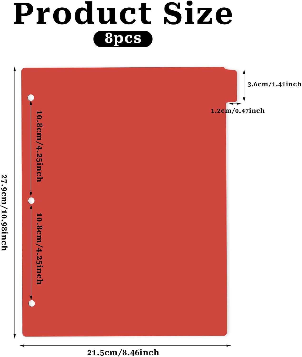 Dark Red Binder Dividers, 8-Tab Sturdy Plastic Dividers, Binder Dividers with Tabs, 3-Ring Binder Plastic Divider Set, Aesthetic Dividers for Binder, Suitable for Notebooks and Binders(Dark Red)