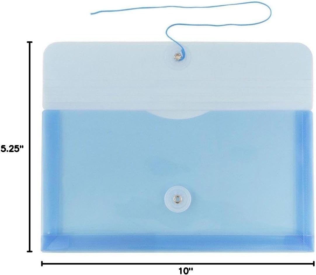 JAM PAPER Plastic Envelopes with Button & String Tie Closure - #10 Business Booklet - 5 1/4 x 10 - Blue - 3/pack