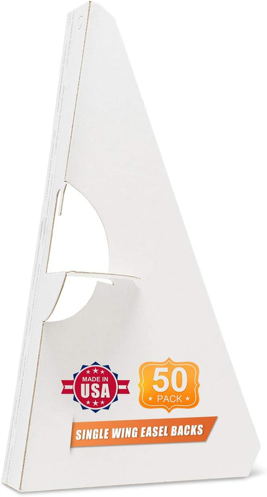 Golden State Art, 9 Inch Self Stick Easel Back, Cardboard Stand, Single Wing, Archival Quality, Display Posters Pictures Brochures, Easy and Fast Application (Pack of 50) White, Made in USA