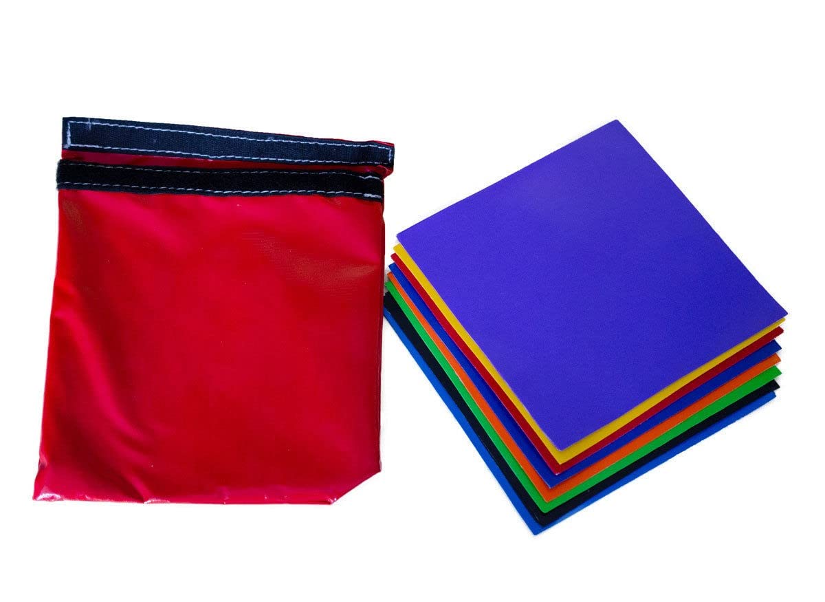 Deluxe Pro Vinyl Repair Patch Kit for Inflatables with 9 8" x 8" Patches (Red, Orange, Yellow, Blue, Green, Indigo, Violet, White, Black), 4-Ounce HH66 Vinyl Adhesive, and Silicone Seam Roller