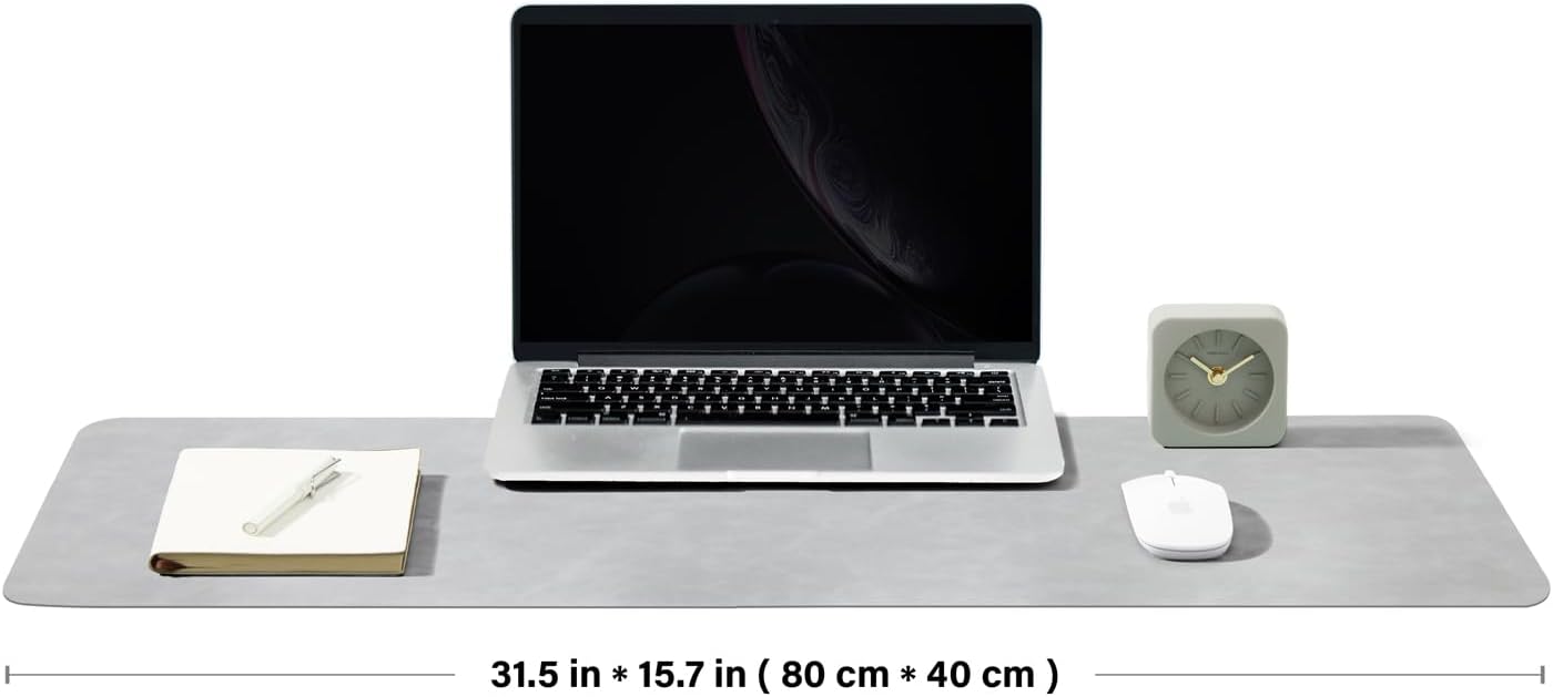 Distressed Leather Desk Mat - Non-Slip PU Desk Pad for Office and Home - Desk Organization and Accessories - Ideal for Large Mouse Pad and Desk Mats on Top of Desks(Ash Gray,31.5"x 15.7")