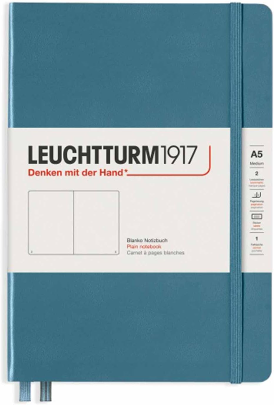 LEUCHTTURM1917 - Notebook Hardcover Medium A5-251 Numbered Pages for Writing and Journaling (Stone Blue, Plain)