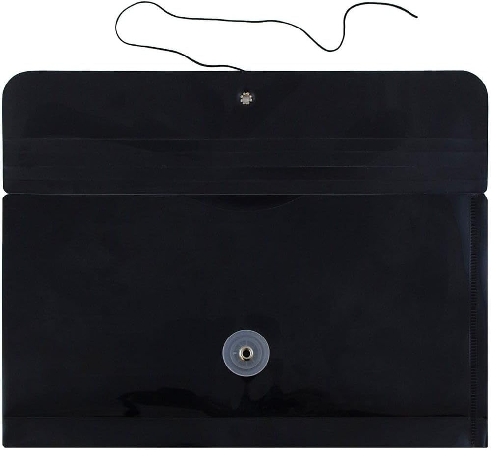 JAM PAPER Plastic Envelopes with Button & String Tie Closure - #10 Business Booklet - 5 1/4 x 10 - Black - 3/pack