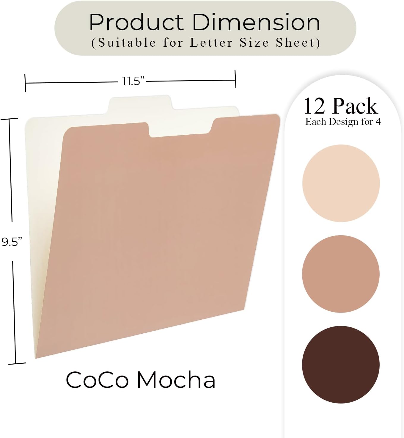 Y YOMA 12 Pack Colored File Folders Letter Size Gradient File Folder with 1/3-Cut Tab Cute Pretty Decorative Heavyweight Filing Folder File Organizers for Office School Home Desktop, Coco Mocha