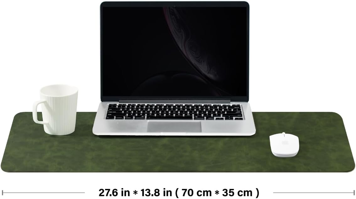 Distressed Leather Desk Mat - Non-Slip PU Desk Pad for Office and Home - Desk Organization and Accessories - Ideal for Large Mouse Pad and Desk Mats on Top of Desks(Forest Green,27.6"x 13.8")