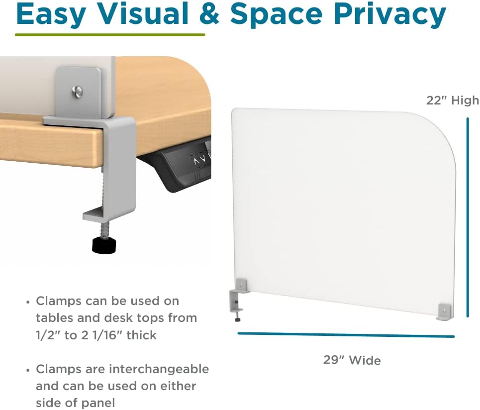 Desk Divider for Students and Desk Privacy Panel. Office Partitions and Ideal Cubicle Light Shield. Frosted Acrylic Clamp-on Desk Partition - 29” W x 18”H Divider