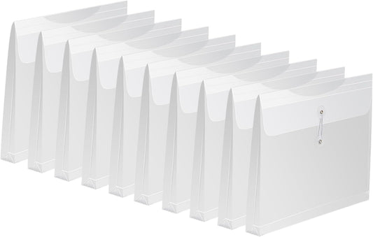 Clear Poly Envelopes with String Closure 10 Pack, EGOSKY Transparent Envelope Folders with Top Opening, Reusable Plastic File Folders for School and Office Suppiles