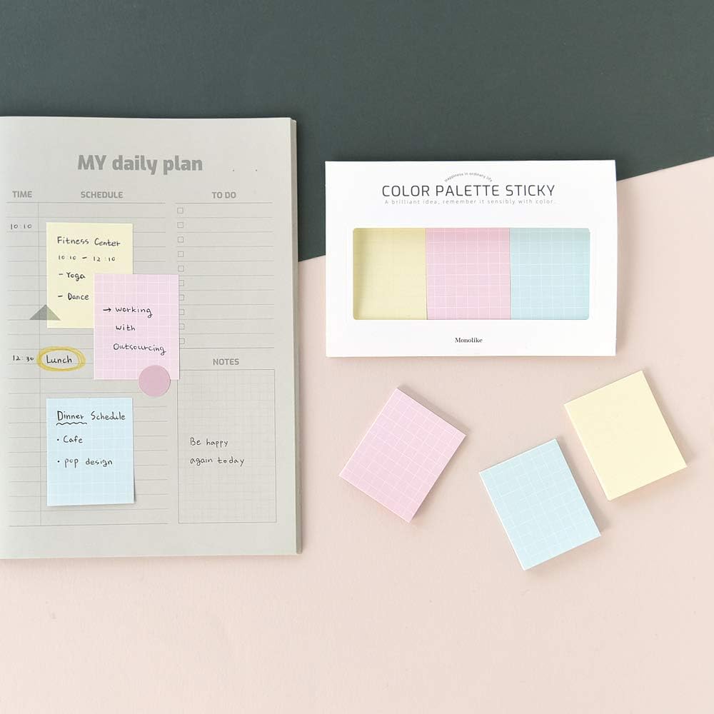 Monolike Color Palette Sticky Grid 300 B Set 4p - Self-Adhesive Memo Pad 30 Sheets