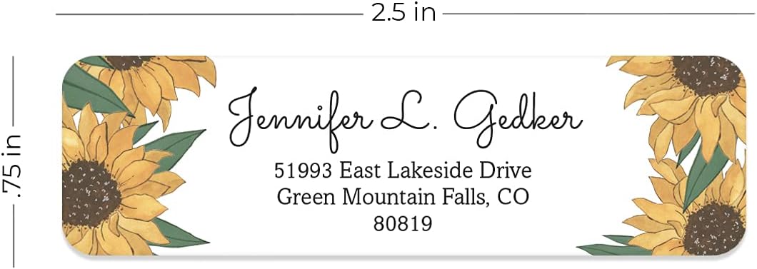 Illustrated Sunflower Rolled Address Labels/Roll of 250 Floral Garden Personalized Address Labels/Designer Return Address Stickers in Elegant Plastic Dispenser