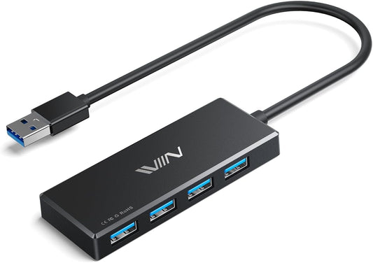 USB 3.0 Hub,4 Port USB Splitter Extender Portable Adapter Multiport Data Hub for Laptop,Xbox, Flash Drive,HDD,Console,Camera,Keyborad,Mouse Windows,Mac OS PC,Not Designed to Charge Devices-Black