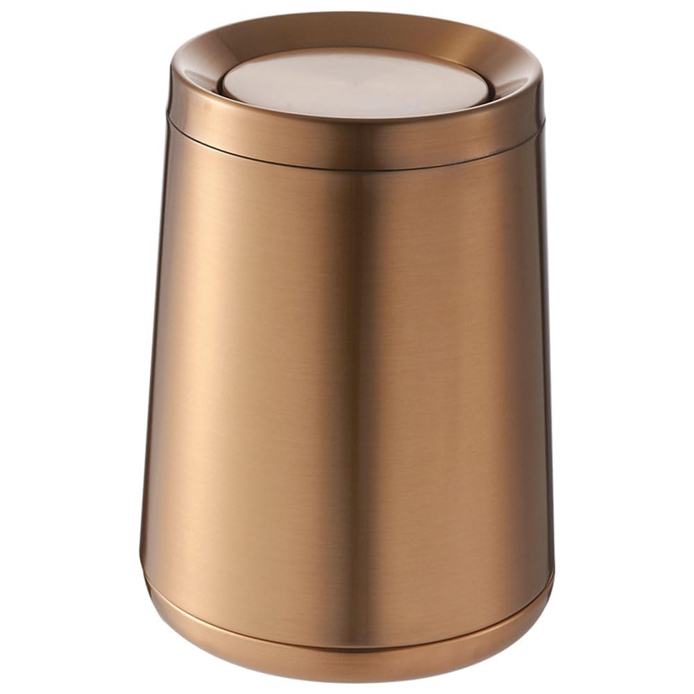 10 L/2.6Gallen,Swing Lid Gold Brass Trash Can,Brushed Nickel Garbage Can Bathroom with Flipping Lid,for Bathroom, Living Room,Bedroom,Hotel (Rose Gold)