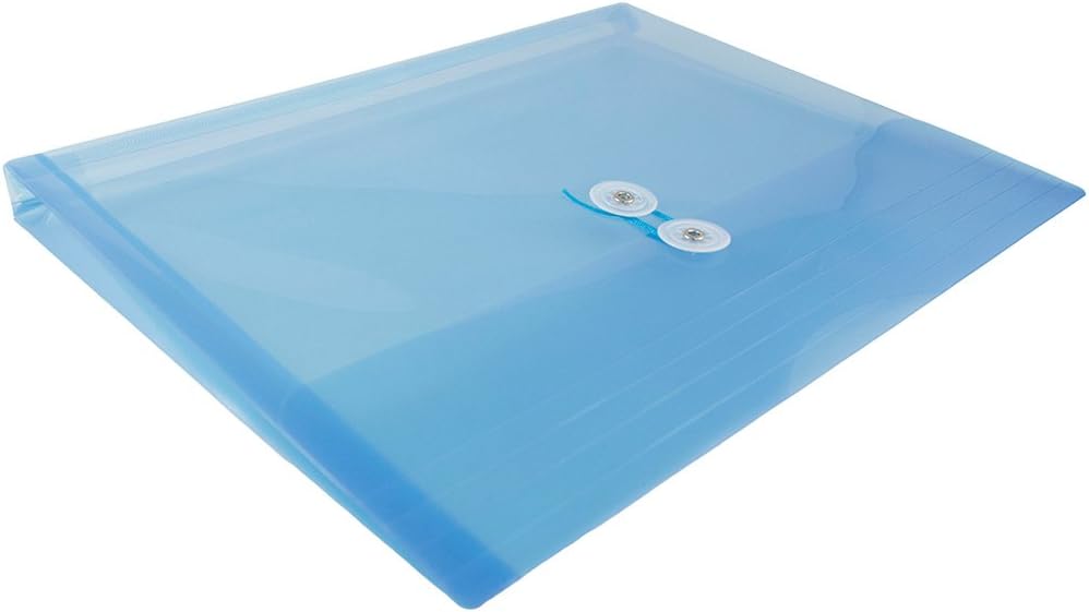 JAM PAPER Plastic Envelopes with Button & String Tie Closure - Letter Booklet - 9 3/4 x 13 - Blue - 12/Pack