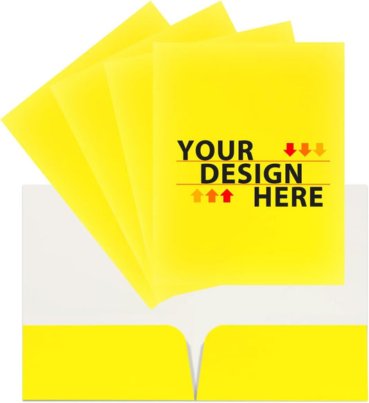 JAM PAPER Custom Printed Semi-Gloss Folders with Round Corner Pockets - Personalized Logo & Text - 12pt C1S - Yellow - 250/Pack