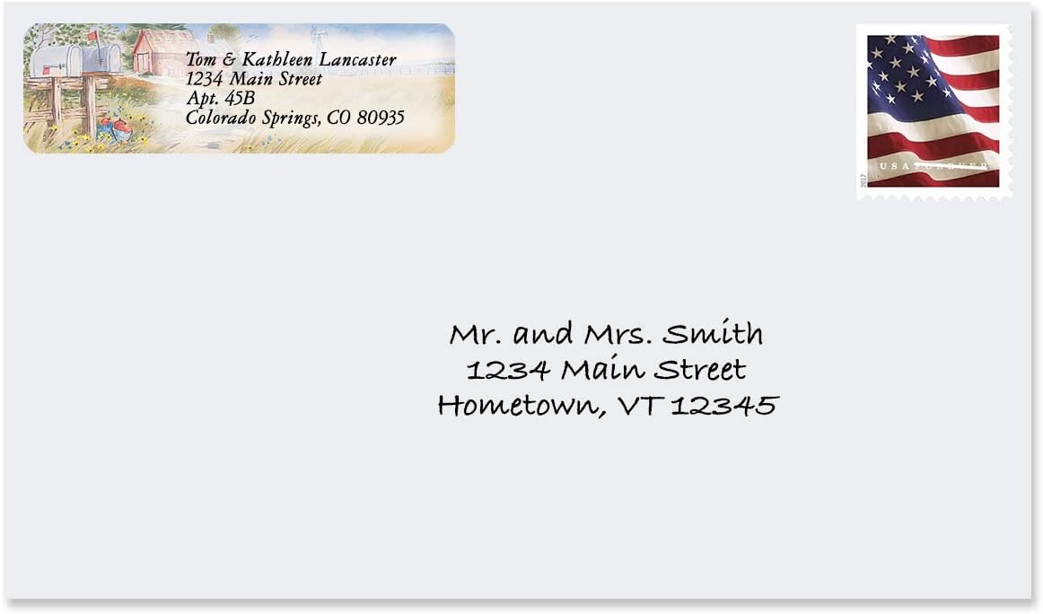 Colorful Images American Countryside Rolled Personalized Return Address Mailing Labels with Dispenser, Customize with Name & Shipping Address, 250 ¾” x 2½” Self Adhesive, Easy Peel Label Roll