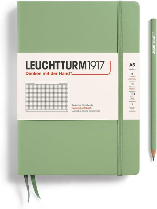 LEUCHTTURM1917 - Notebook Hardcover Medium A5-251 Numbered Pages for Writing and Journaling (Sage, Squared)