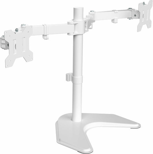 VIVO Dual LED LCD Monitor Mount, Free-Standing Desk Stand for 2 Screens up to 27 Inch, Fully Adjustable Arms with Max VESA 100x100mm, Extra Large Base, White, STAND-V002FW