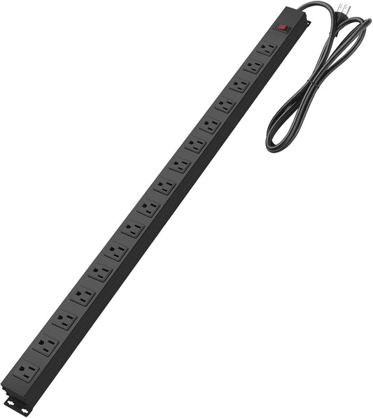 HHSOET Metal Wall Mount Power Strip, 16 Outlets, 3 FT SJT 3/C 14AWG Power Cord, 15A 125V 1875W, Black
