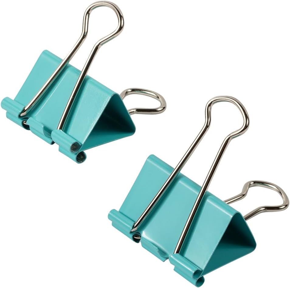 JAM PAPER Colorful Binder Clips Assortment - Medium & Large Size - Teal Binderclips - 27 Clips/Pack