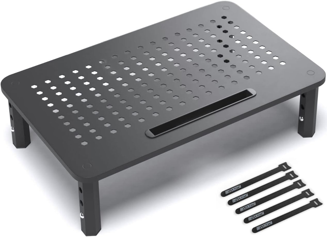 EVOOMI Monitor Stand Riser - Upgraded for Faster Productivity - Anti-Skid, HD Hexagonal Steel - Free Cable Ties - Computer Stand - Laptop, Desktop, Printer, iMac (Simple)