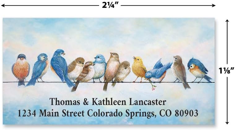 Colorful Images Spring Tweets Birds Return Address Mailing Labels, Personalize with Name & Addresses, Set of 144 Self Adhesive, Easy Peel Flat Label Sheets, 1 ⅛" x 2 ¼", 1 Design