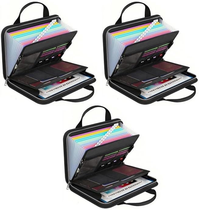 Large Capacity A4 Fireproof File Folder with Handle, Waterproof & Dustproof Accordion Document Organizer with Multiple Pockets for Home, Office & Travel (3 Set)