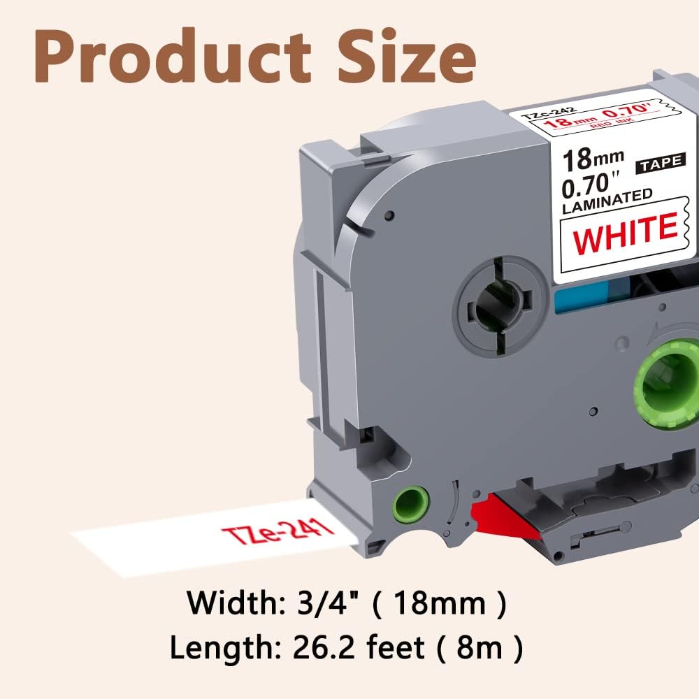 Hehua 18mm 0.7 Red on White Laminated Tape Compatible for Brother Label Maker Tape TZe-242 TZe242 TZ-242 TZ242 for P Touch PT D400 D450 D600 D610 P710BT, 3/4'' x 26.2ft, 3 Pack