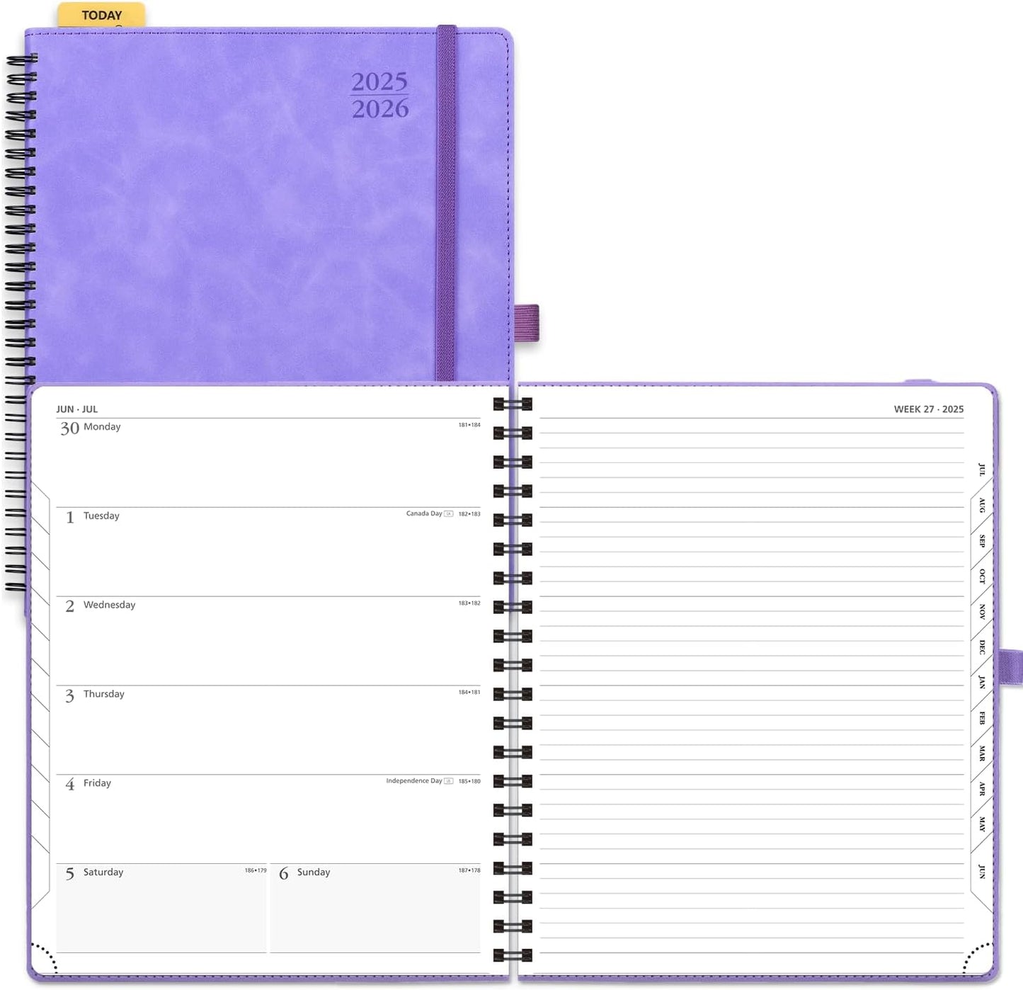 POPRUN Planner 2025-2026 Weekly Planner Notebook (Large 8.5''x 10.5'') Academic Calendar (JUL.25 - JUN.26) Appointment Book with Monthly Tabs, Spiral Soft Cover, Inner Pocket, 100 GSM - Lilac