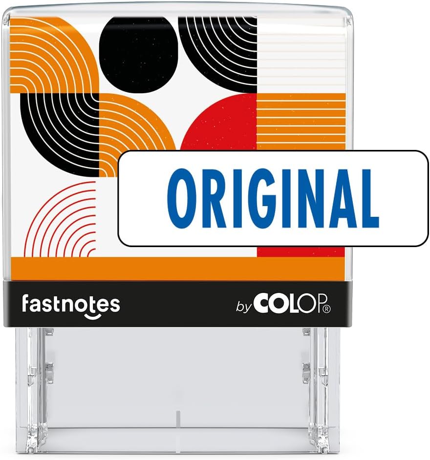Fastnotes Original Self-Inking Rubber Stamp by COLOP - Great for Office Documents, Notary, Warehouse, Accounting Paperwork, Business, and Legal Documentation - Blue Ink (Original- Blue)